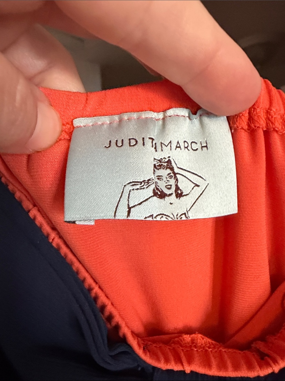 Judith March Coral Strapless Dress with Navy Bow - Picture 2 of 2